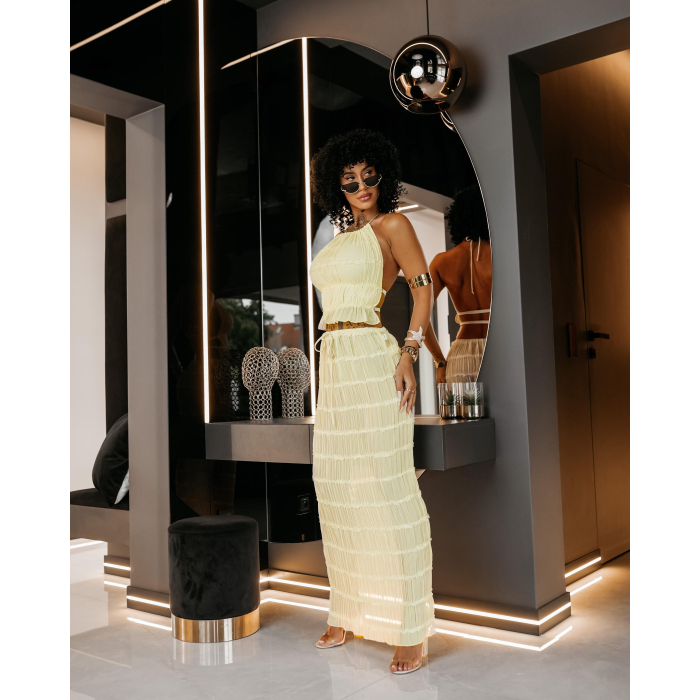 KOMPLET DAMSKI TOP SPÓDNICA MAXI OLAVOGA ANITTA YELLOW