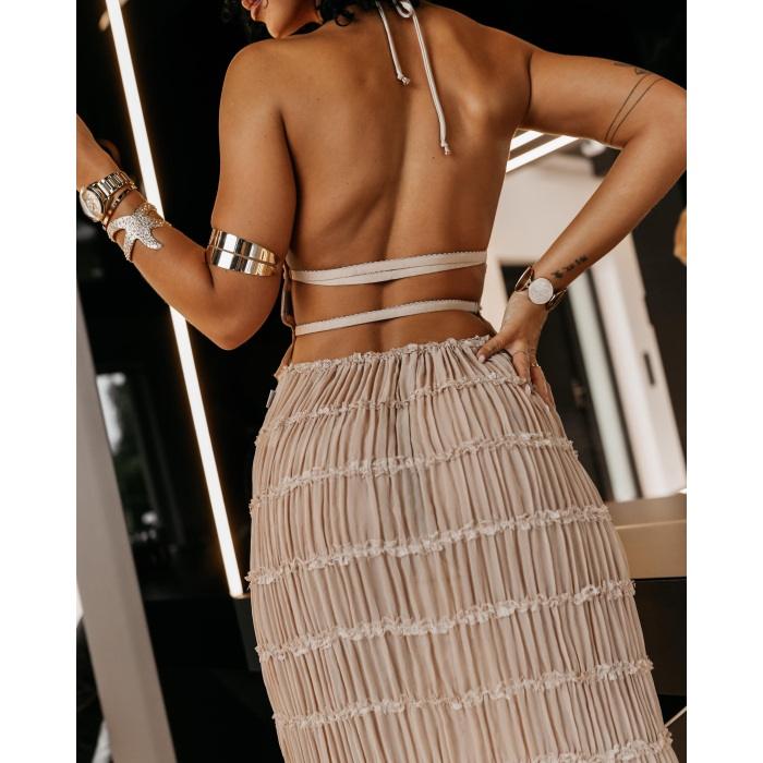 KOMPLET DAMSKI TOP SPÓDNICA MAXI OLAVOGA ANITTA BEIGE