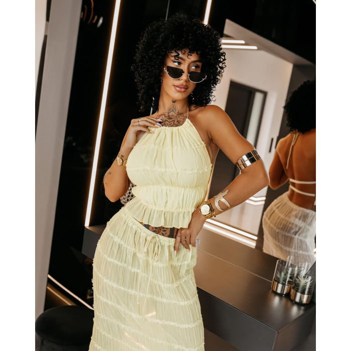 KOMPLET DAMSKI TOP SPÓDNICA MAXI OLAVOGA ANITTA YELLOW