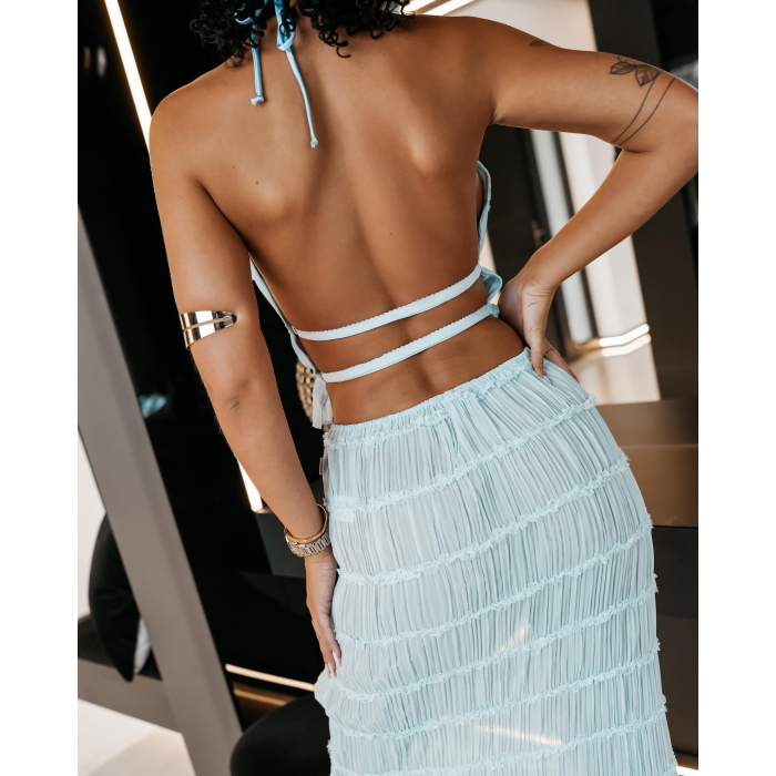 KOMPLET DAMSKI TOP SPÓDNICA MAXI OLAVOGA ANITTA BLUE