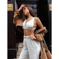 KOMPLET DAMSKI TOP SPODNIE OLAVOGA NALIO BEIGE