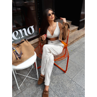 KOMPLET DAMSKI TOP SPODNIE OLAVOGA NALIO BEIGE