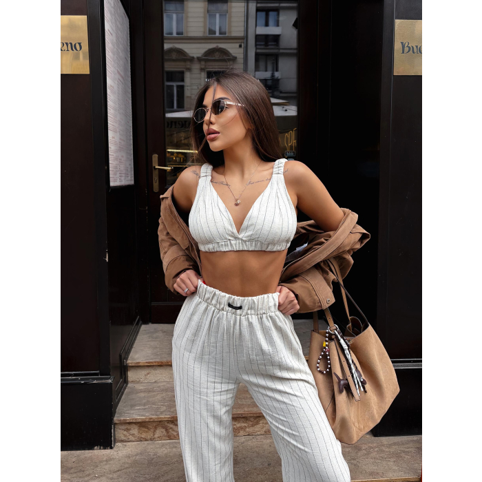 KOMPLET DAMSKI TOP SPODNIE OLAVOGA NALIO BEIGE