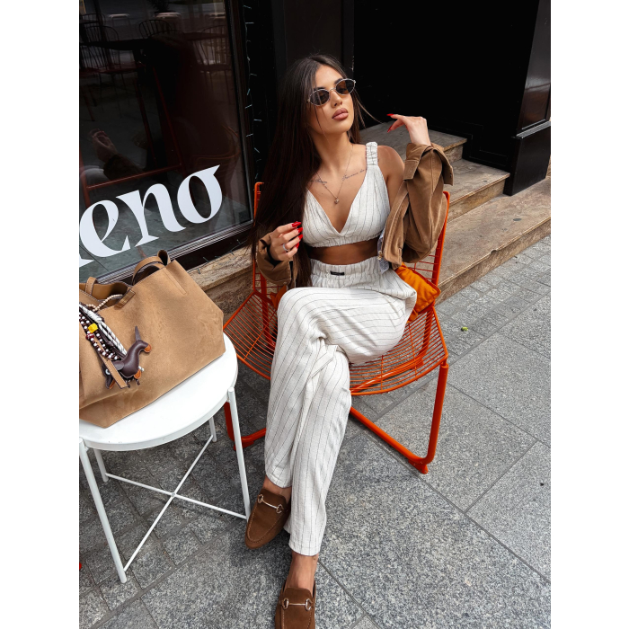KOMPLET DAMSKI TOP SPODNIE OLAVOGA NALIO BEIGE