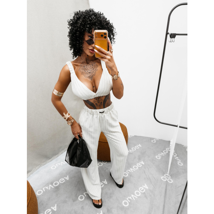 KOMPLET DAMSKI TOP SPODNIE OLAVOGA NALIO BEIGE