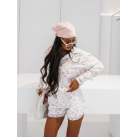 KOMPLET DAMSKI Z KRÓTKIMI SPODENKAMI W KWIATY OLAVOGA MILORA FLORAL PINK