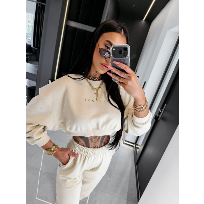 KOMPLET DRES BAWEŁNIANY DAMSKI OLAVOGA TRIPSY CREAM