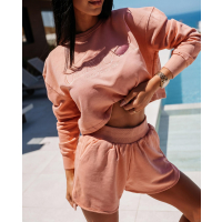 KOMPLET DRES BAWEŁNIANY DAMSKI Z KRÓTKIMI SPODENKAMI OLAVOGA WEST PEACH