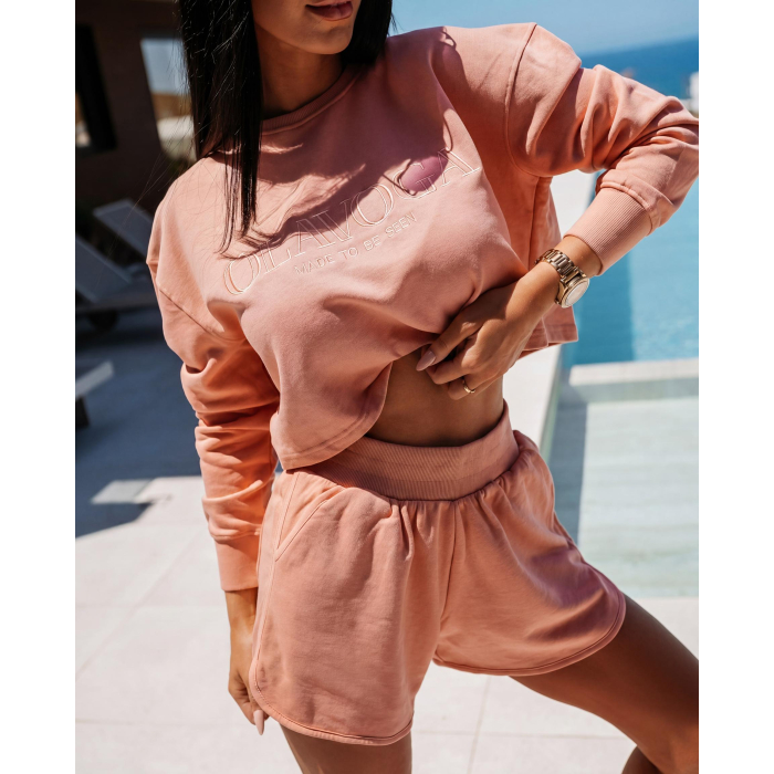 KOMPLET DRES BAWEŁNIANY DAMSKI Z KRÓTKIMI SPODENKAMI OLAVOGA WEST PEACH
