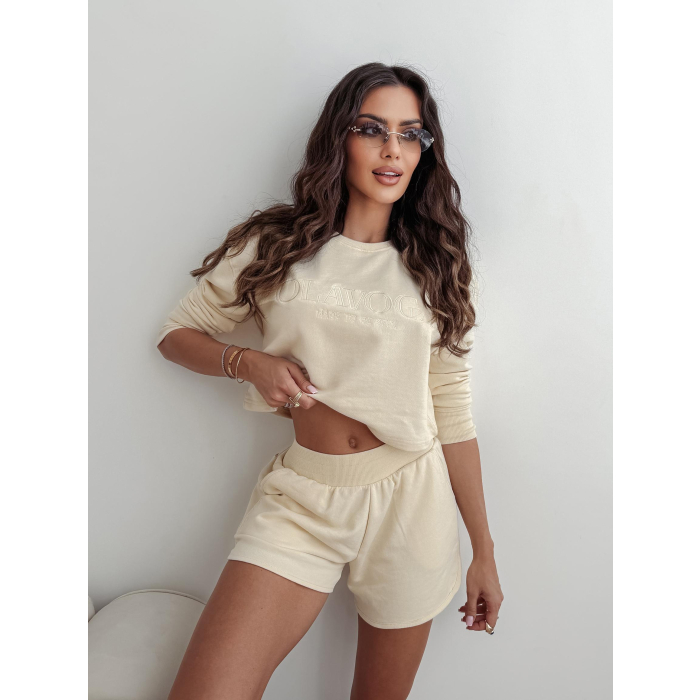 KOMPLET DRES BAWEŁNIANY DAMSKI Z KRÓTKIMI SPODENKAMI OLAVOGA WEST CREAM