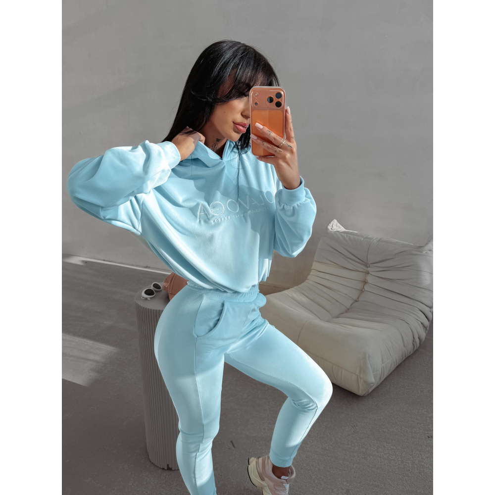 KOMPLET DRES DAMSKI BAWEŁNIANY OVERSIZE WELUROWY OLAVOGA HANDIES SKY BLUE