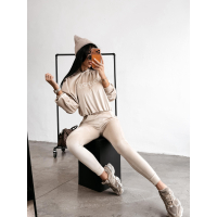 KOMPLET DRES DAMSKI BAWEŁNIANY OVERSIZE WELUROWY OLAVOGA HANDIES BEIGE