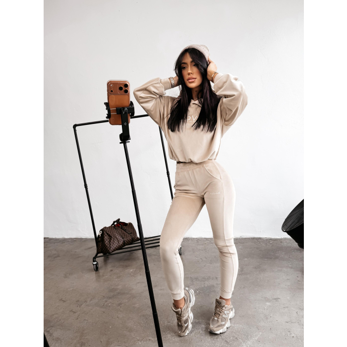 KOMPLET DRES DAMSKI BAWEŁNIANY OVERSIZE WELUROWY OLAVOGA HANDIES BEIGE