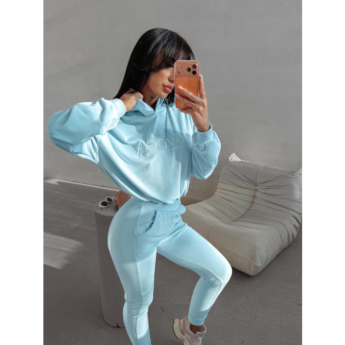 KOMPLET DRES DAMSKI BAWEŁNIANY OVERSIZE WELUROWY OLAVOGA HANDIES SKY BLUE