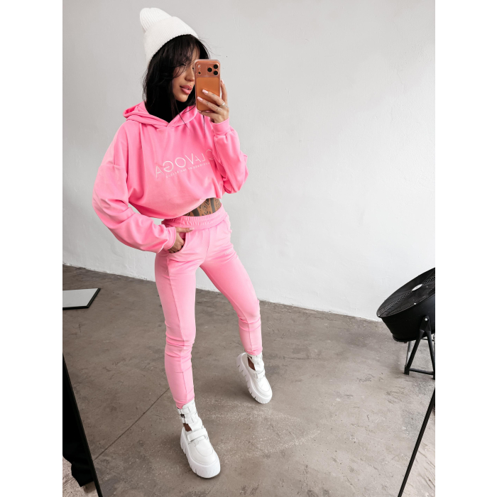 KOMPLET DRES DAMSKI BAWEŁNIANY OVERSIZE WELUROWY OLAVOGA HANDIES NEON PINK
