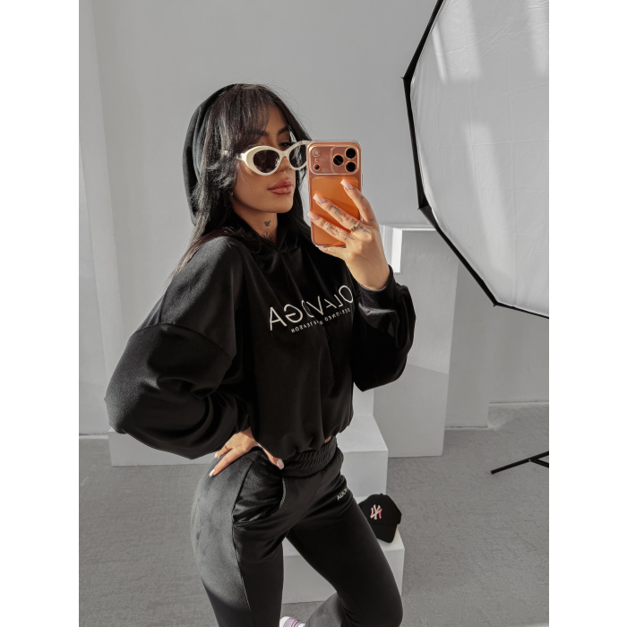 KOMPLET DRES DAMSKI BAWEŁNIANY OVERSIZE WELUROWY OLAVOGA HANDIES BLACK