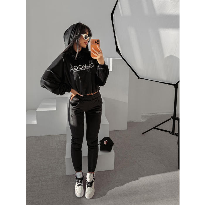 KOMPLET DRES DAMSKI BAWEŁNIANY OVERSIZE WELUROWY OLAVOGA HANDIES BLACK