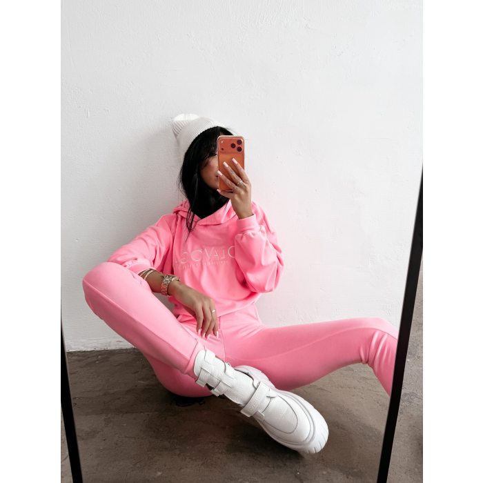 KOMPLET DRES DAMSKI BAWEŁNIANY OVERSIZE WELUROWY OLAVOGA HANDIES NEON PINK