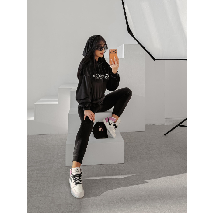 KOMPLET DRES DAMSKI BAWEŁNIANY OVERSIZE WELUROWY OLAVOGA HANDIES BLACK