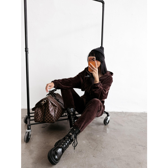 KOMPLET DRES DAMSKI BAWEŁNIANY OVERSIZE WELUROWY OLAVOGA PRISM BROWN