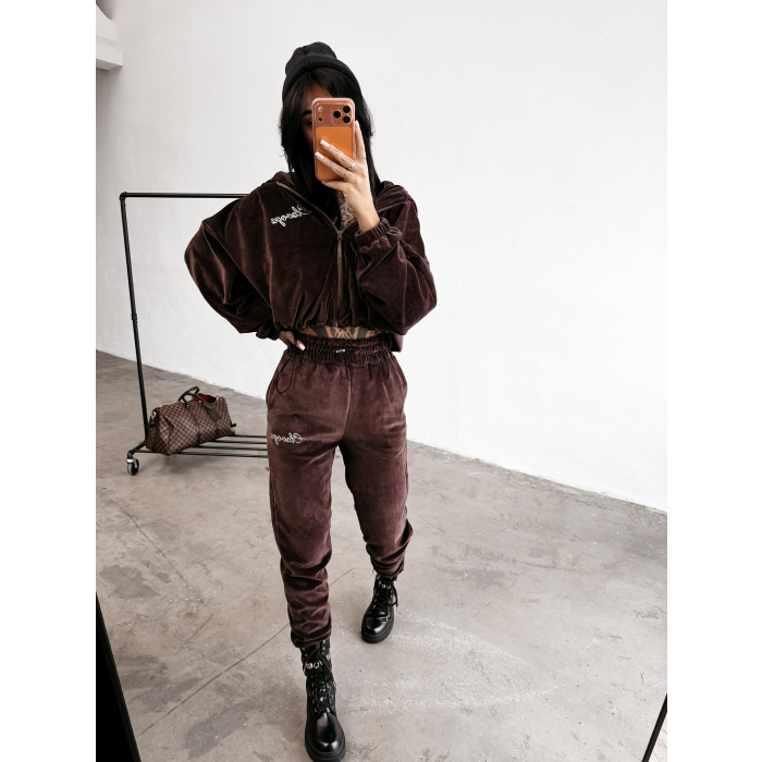 KOMPLET DRES DAMSKI BAWEŁNIANY OVERSIZE WELUROWY OLAVOGA PRISM BROWN
