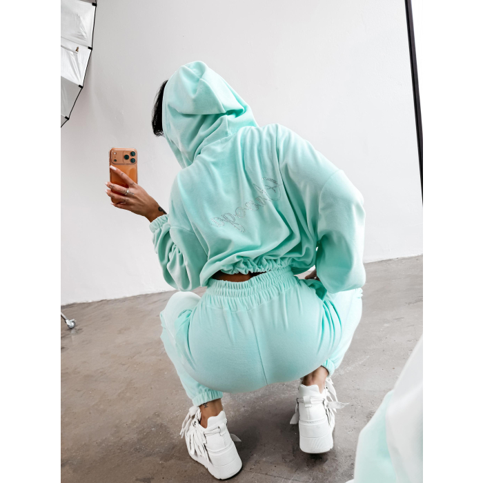 KOMPLET DRES DAMSKI BAWEŁNIANY OVERSIZE WELUROWY OLAVOGA PRISM MINT
