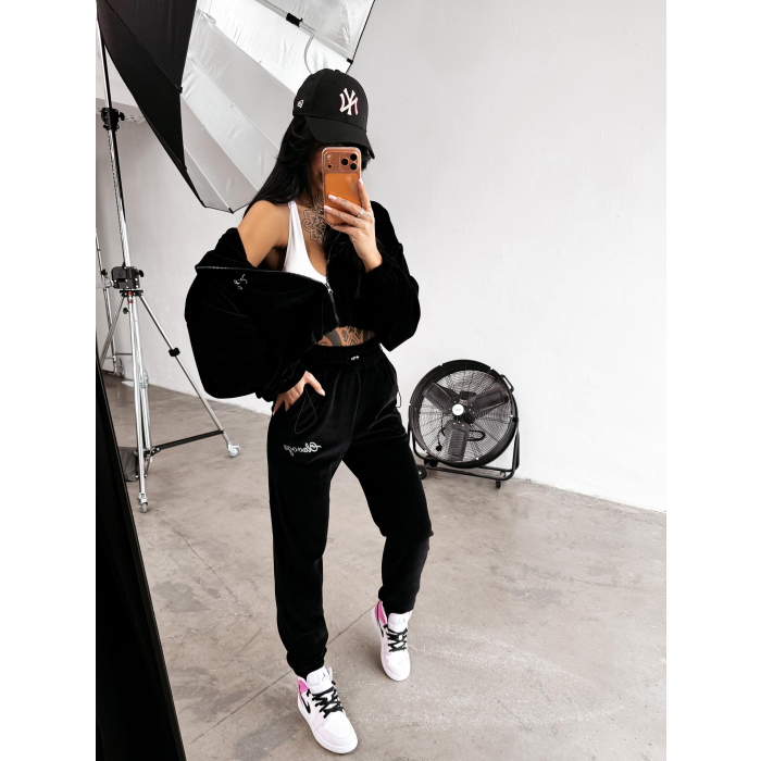 KOMPLET DRES DAMSKI BAWEŁNIANY OVERSIZE WELUROWY OLAVOGA PRISM BLACK