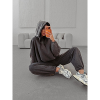 KOMPLET DRES DAMSKI BAWEŁNIANY OVERSIZE Z CEKINAMI OLAVOGA STONY BROWN