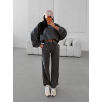 KOMPLET DRES DAMSKI BAWEŁNIANY OVERSIZE Z CEKINAMI OLAVOGA STONY GRAY