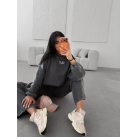 KOMPLET DRES DAMSKI BAWEŁNIANY OVERSIZE Z CEKINAMI OLAVOGA STONY GRAY