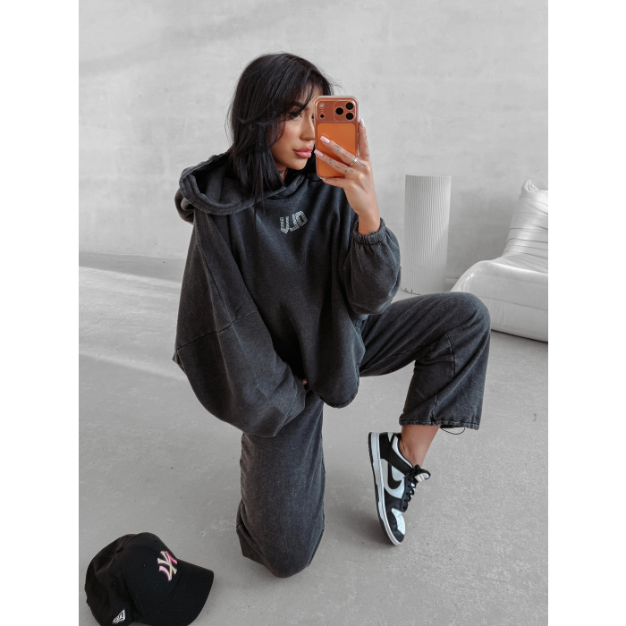 KOMPLET DRES DAMSKI BAWEŁNIANY Z CEKINAMI OLAVOGA STONY BLACK