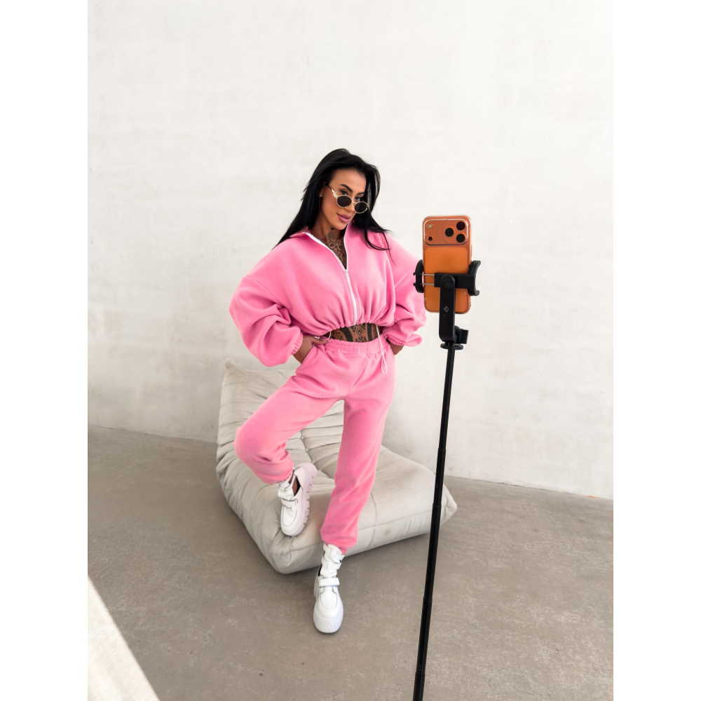 KOMPLET DRES DAMSKI POLAROWY OVERSIZE OLAVOGA COZIER PINK