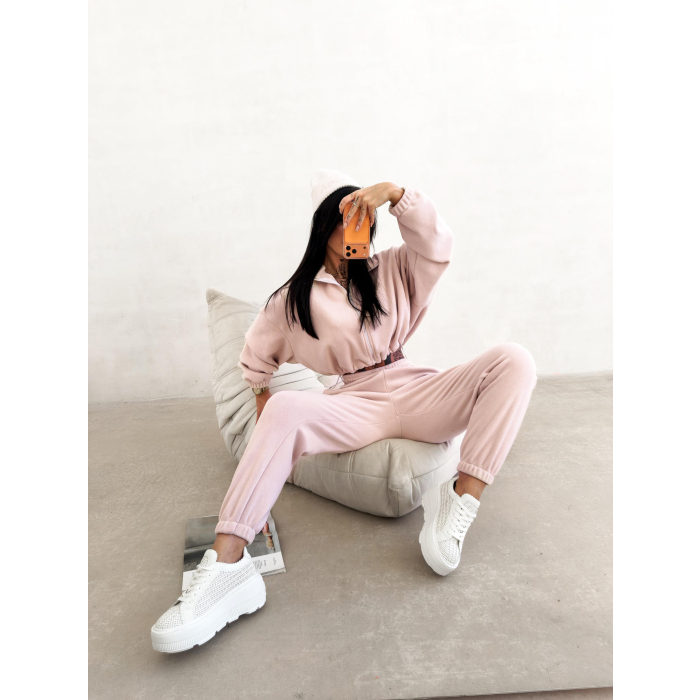 KOMPLET DRES DAMSKI POLAROWY OVERSIZE OLAVOGA COZIER PUDER BEIGE