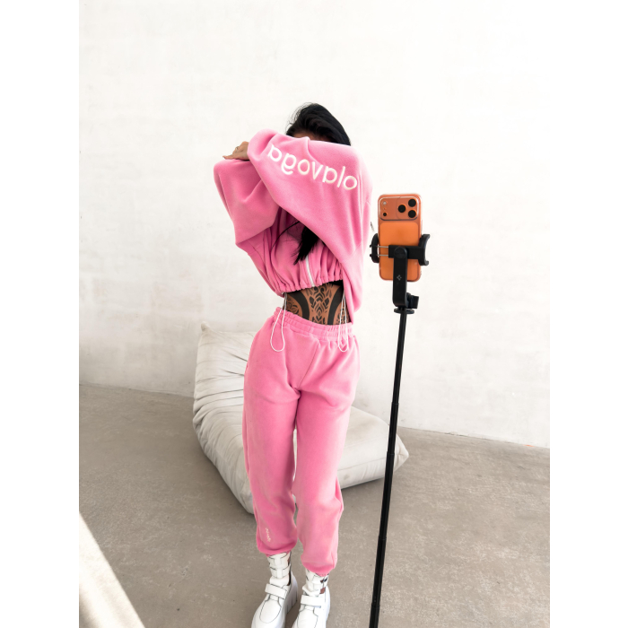 KOMPLET DRES DAMSKI POLAROWY OVERSIZE OLAVOGA COZIER PINK