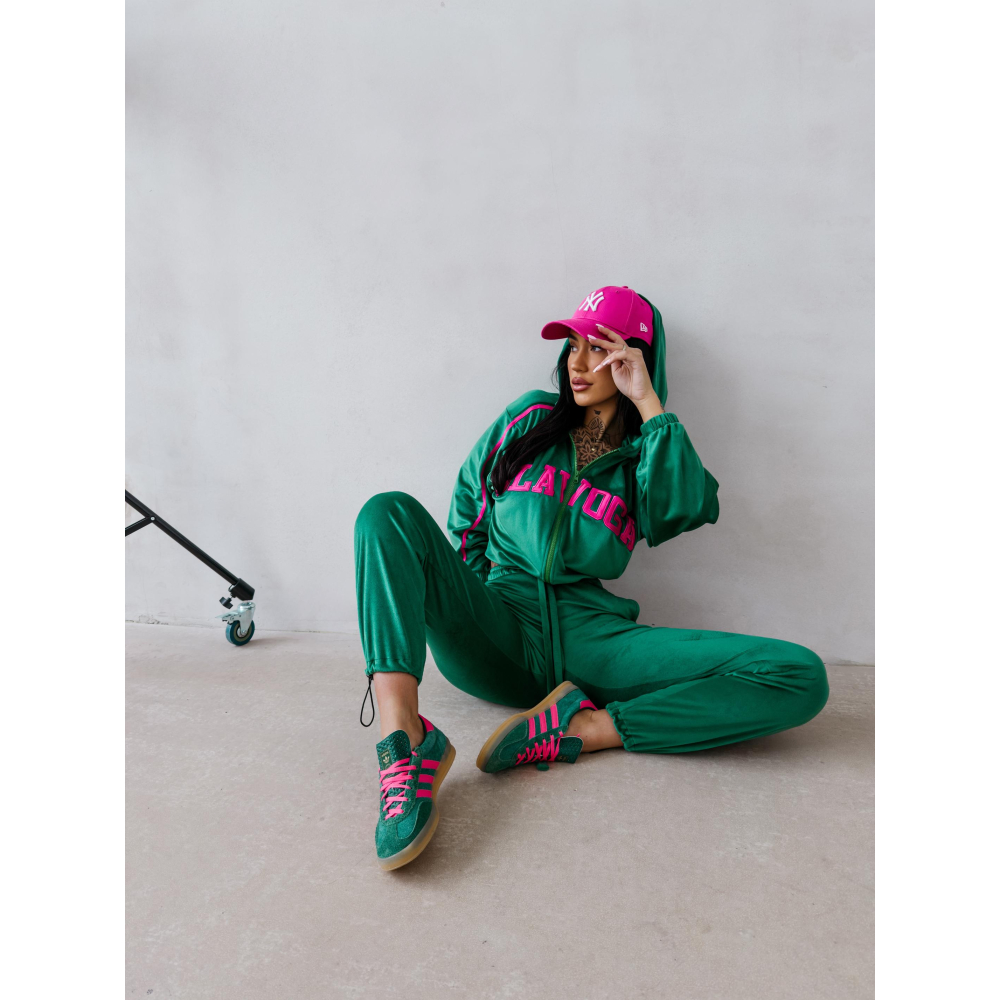 KOMPLET DRES DAMSKI WELUROWY LAMPASY OLAVOGA AVONI GREEN