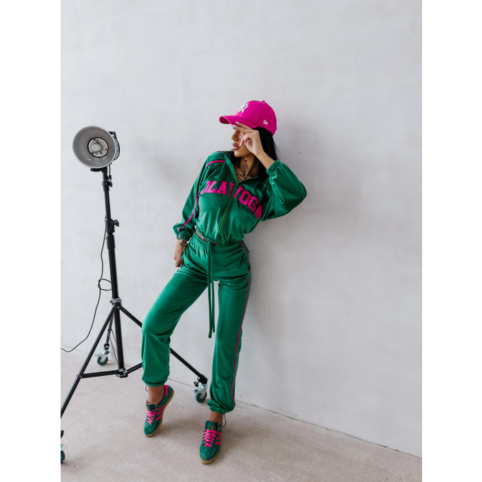 KOMPLET DRES DAMSKI WELUROWY LAMPASY OLAVOGA AVONI GREEN