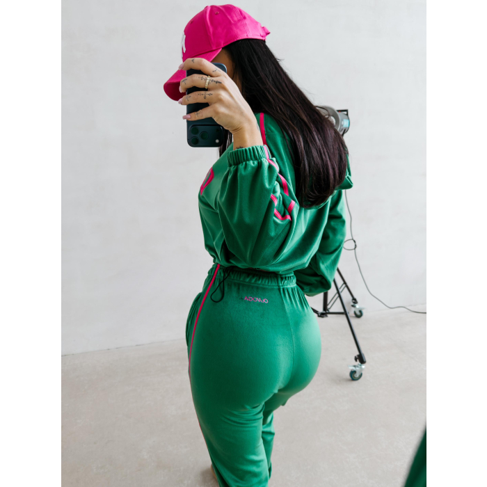 KOMPLET DRES DAMSKI WELUROWY LAMPASY OLAVOGA AVONI GREEN