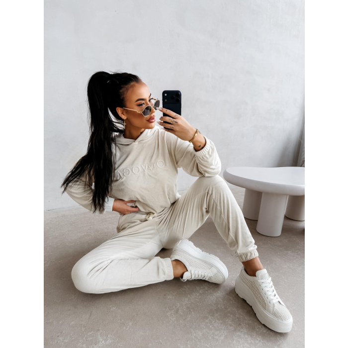 KOMPLET DRES DAMSKI WELUROWY OLAVOGA BELORE BEIGE