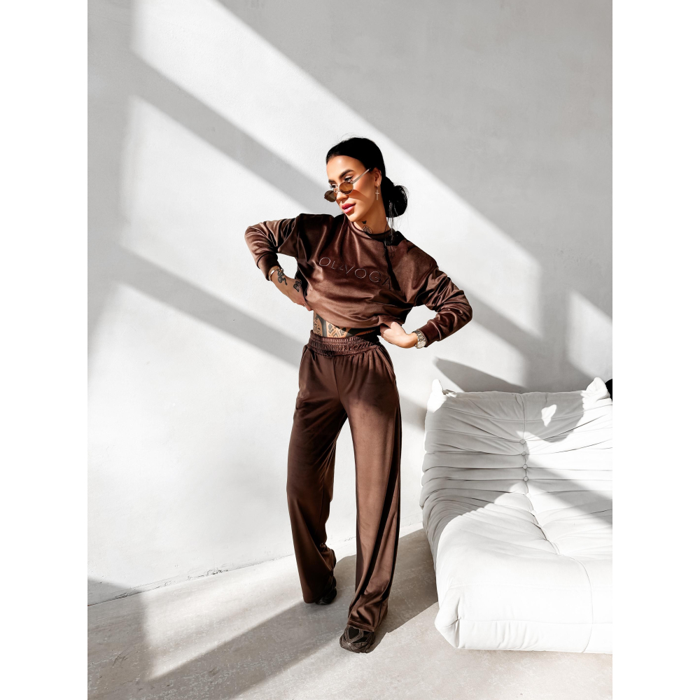 KOMPLET DRES DAMSKI WELUROWY OLAVOGA IMPERIAL BROWN