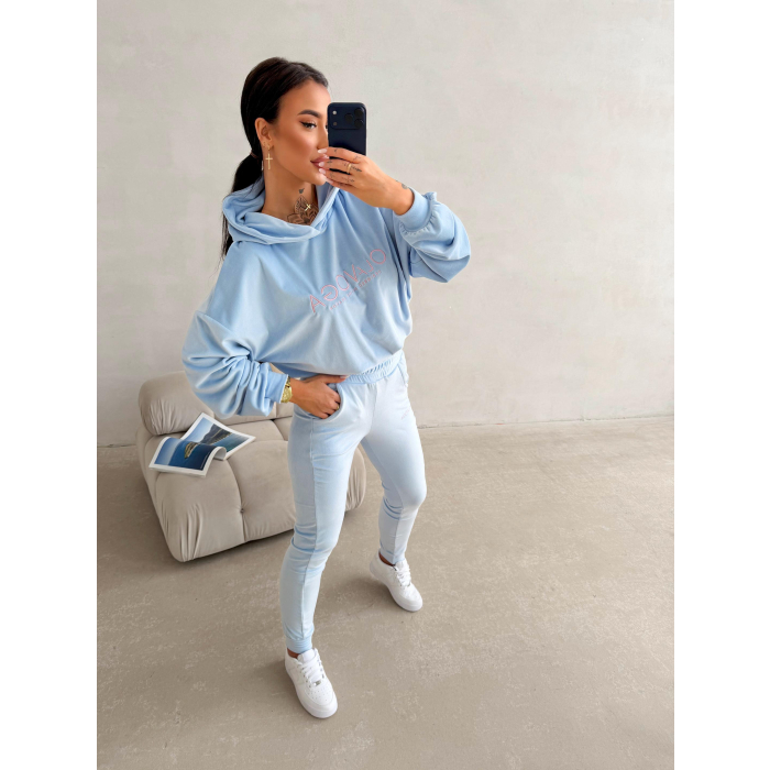 KOMPLET DRES DAMSKI WELUROWY OLAVOGA NEROLI SKY BLUE