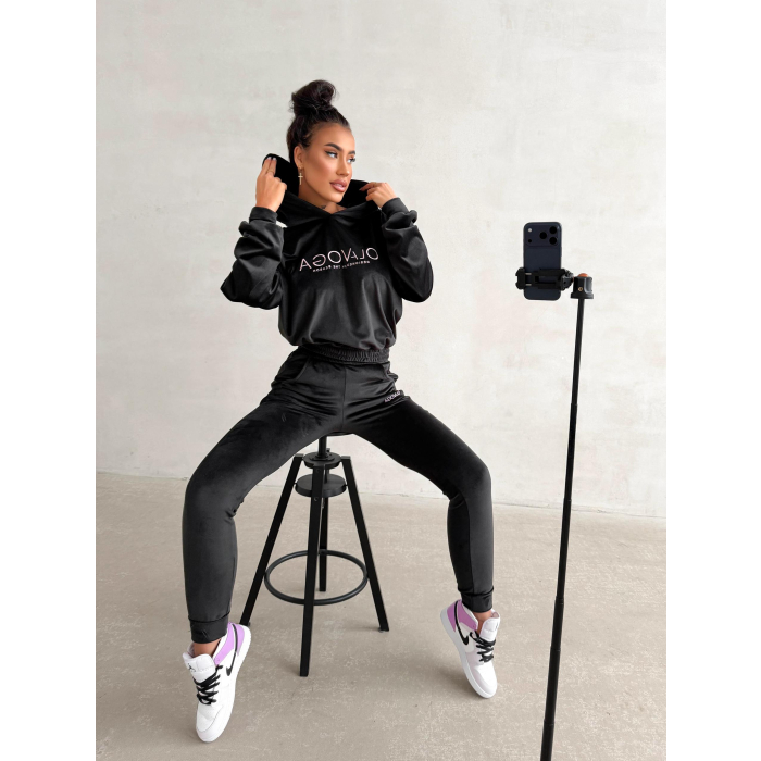 KOMPLET DRES DAMSKI WELUROWY OLAVOGA NEROLI BLACK