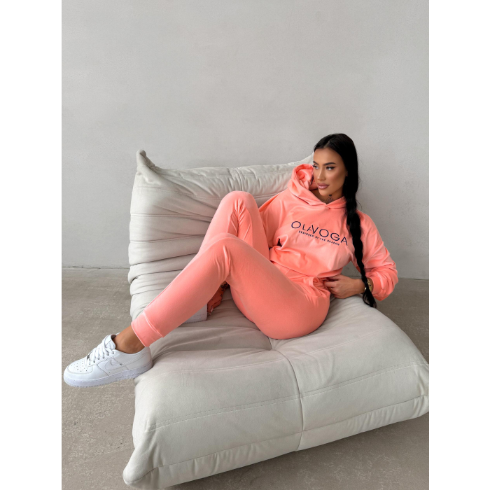 KOMPLET DRES DAMSKI WELUROWY OLAVOGA NEROLI CORAL PINK