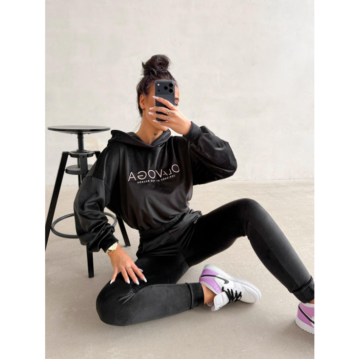 KOMPLET DRES DAMSKI WELUROWY OLAVOGA NEROLI BLACK