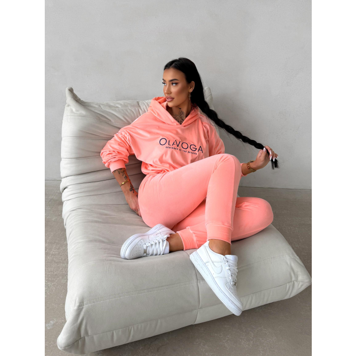KOMPLET DRES DAMSKI WELUROWY OLAVOGA NEROLI CORAL PINK