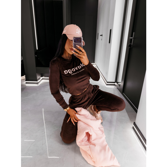 KOMPLET DRES DAMSKI WELUROWY OLAVOGA SELIRA BROWN