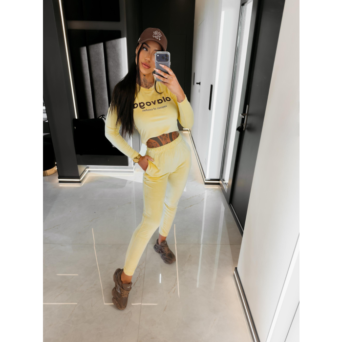 KOMPLET DRES DAMSKI WELUROWY OLAVOGA SELIRA YELLOW