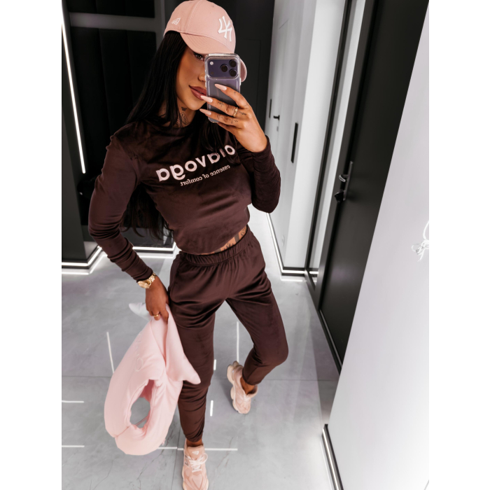 KOMPLET DRES DAMSKI WELUROWY OLAVOGA SELIRA BROWN