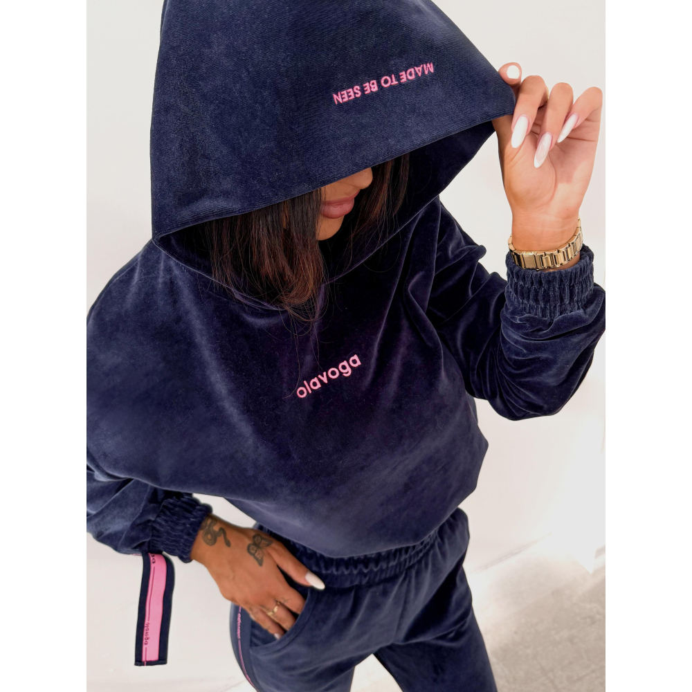 KOMPLET DRES DAMSKI WELUROWY TAŚMY OLAVOGA SMOOVE NAVY BLUE
