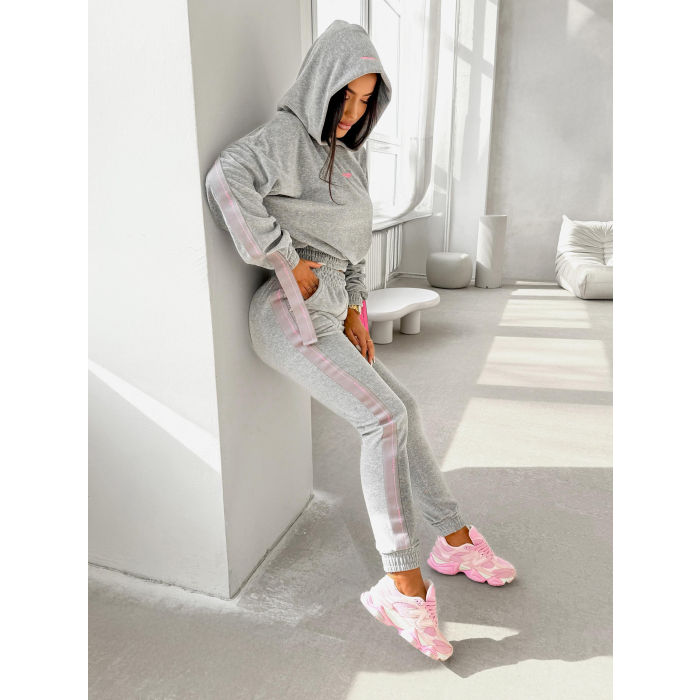 KOMPLET DRES DAMSKI WELUROWY TAŚMY OLAVOGA SMOOVE GRAY