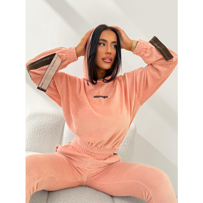 KOMPLET DRES DAMSKI WELUROWY TAŚMY OLAVOGA SMOOVE PUDER PINK